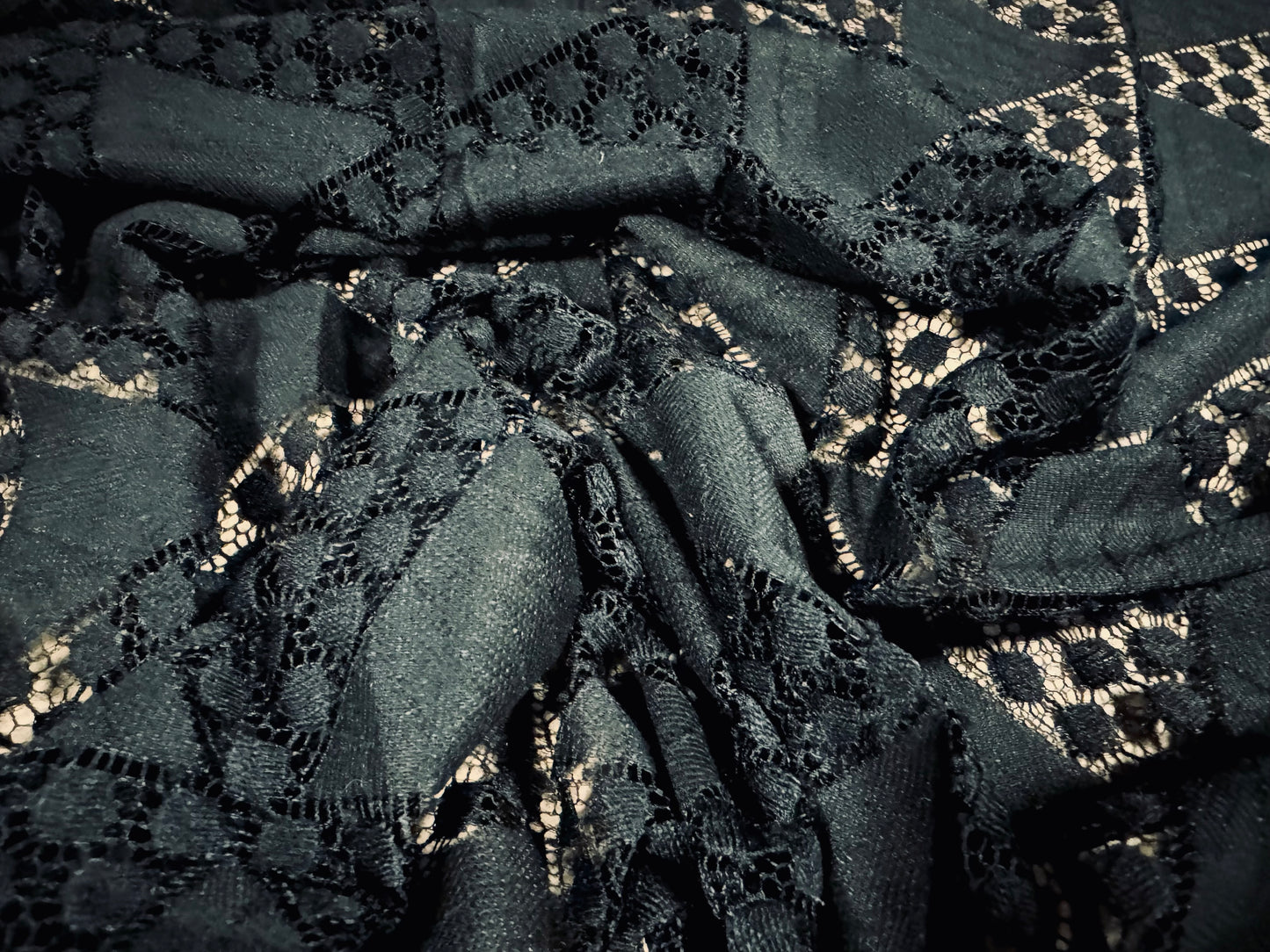 Burnout mesh jersey fabric, per metre - triangles dobby jacquard - black