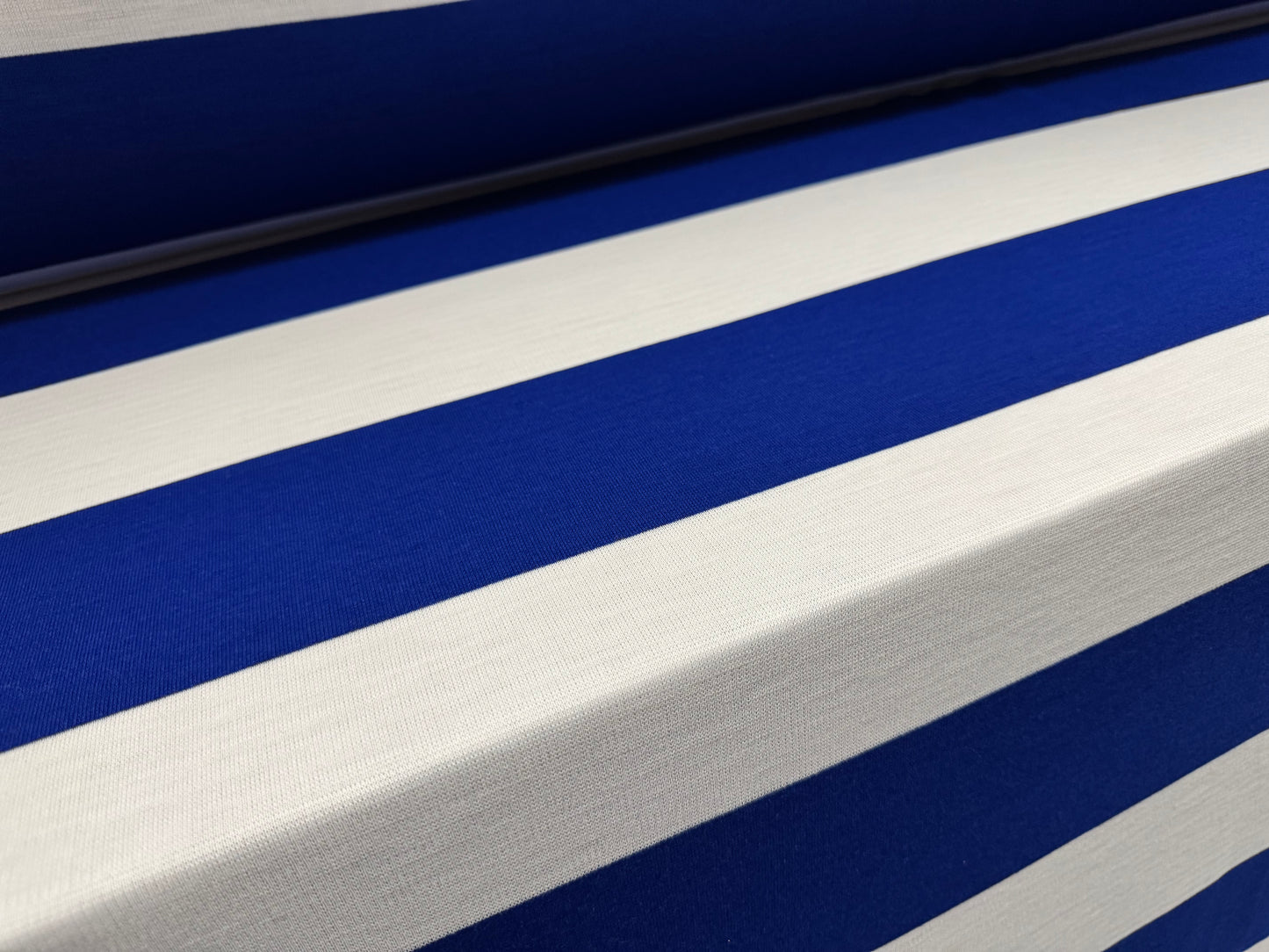 Knitwear jersey fabric, per metre - Rugby stripe - cobalt blue & white