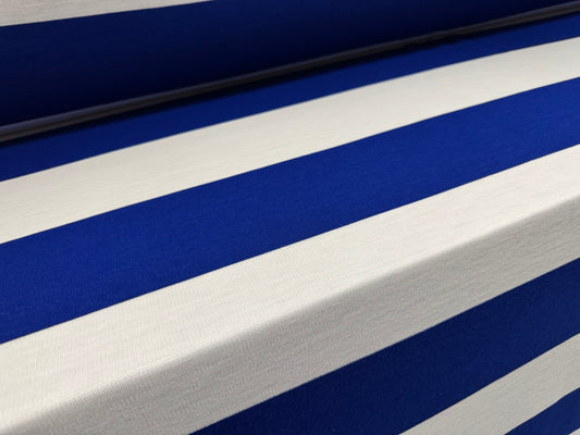 Knitwear jersey fabric, per metre - Rugby stripe - cobalt blue & white