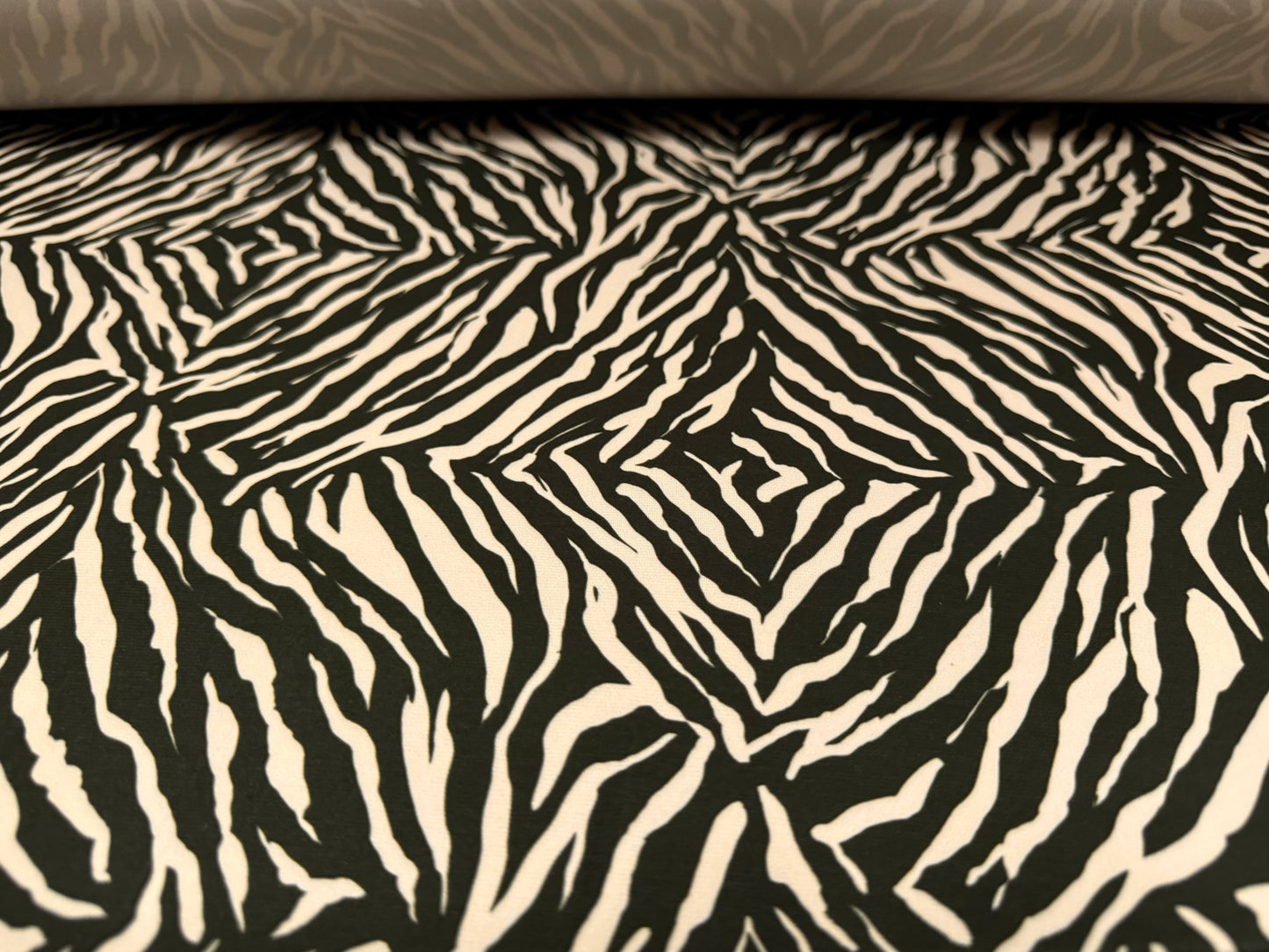 ITY stretch spandex single jersey fabric, per metre - zebra print - black & cream