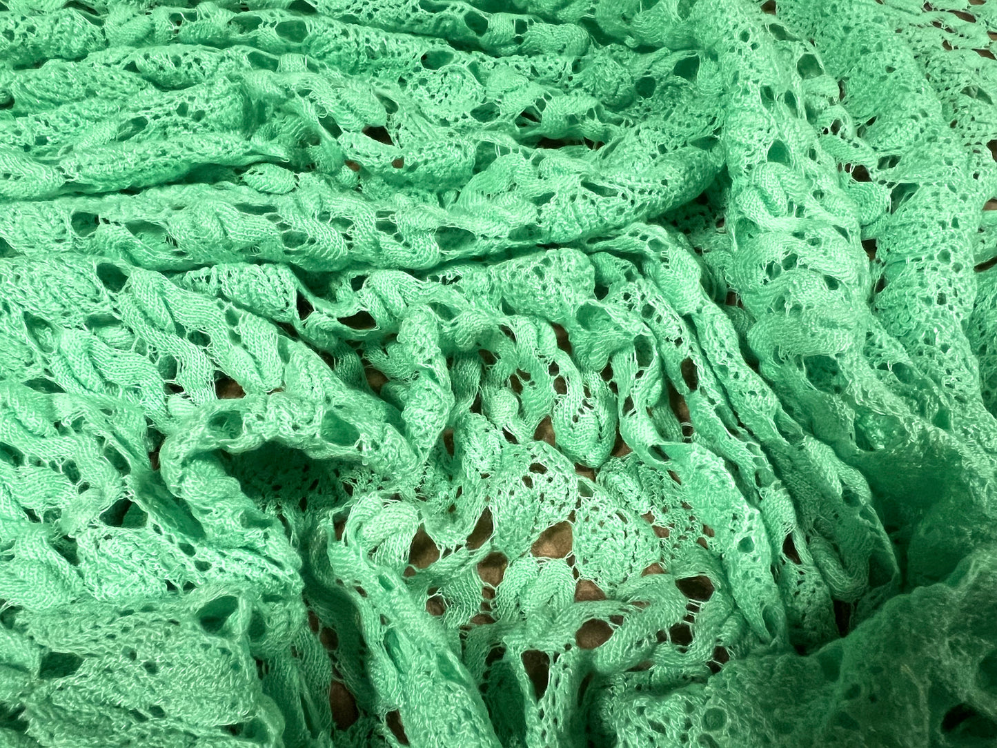 Crochet lace dress fabric, per metre - squiggle design - mint green