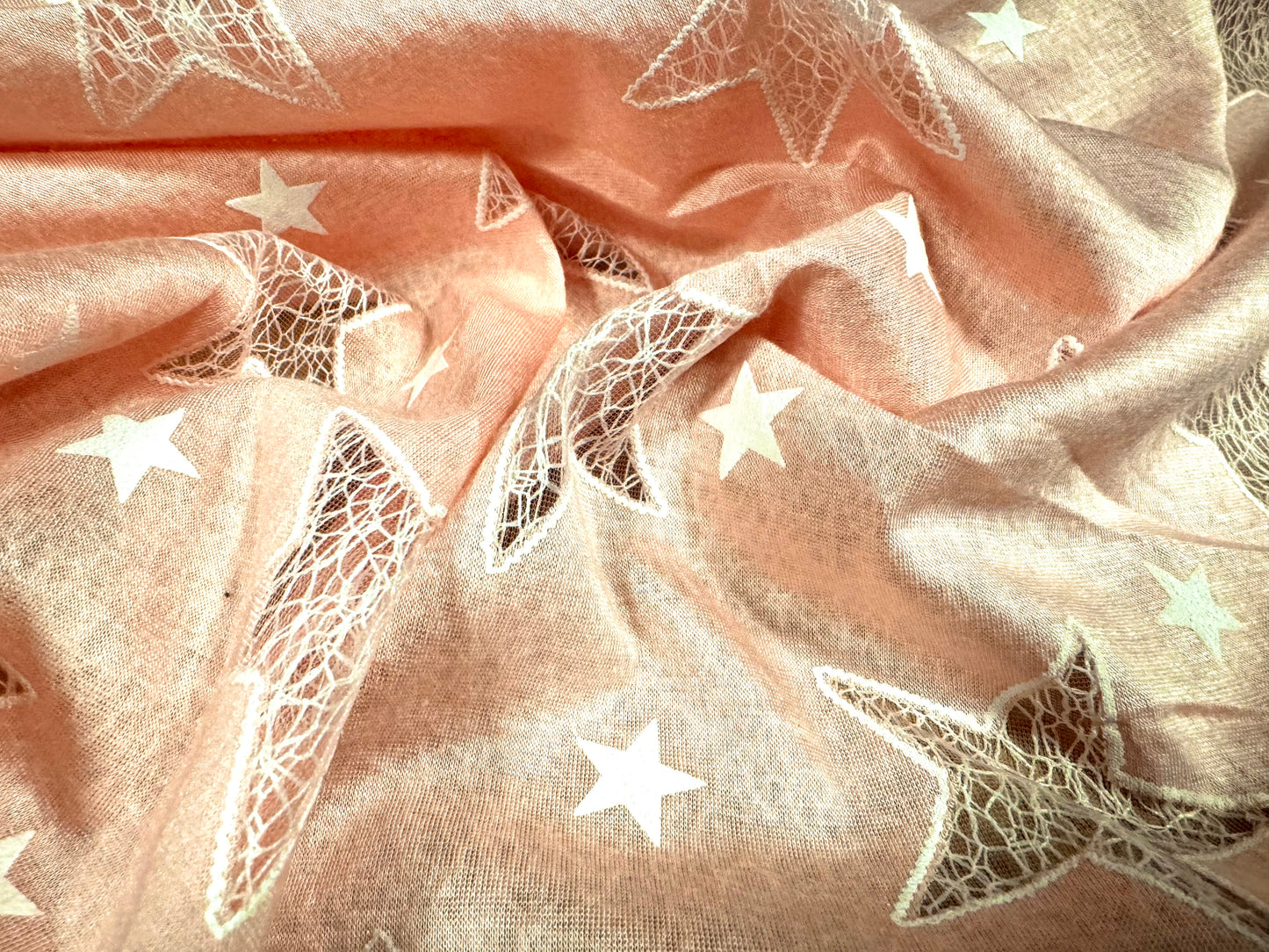 Single jersey fashion fabric, per metre - burnout star print - pink