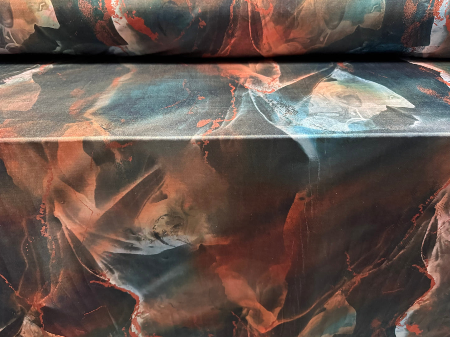 Stretch spandex single jersey fabric, per metre - Quartz print - orange & teal