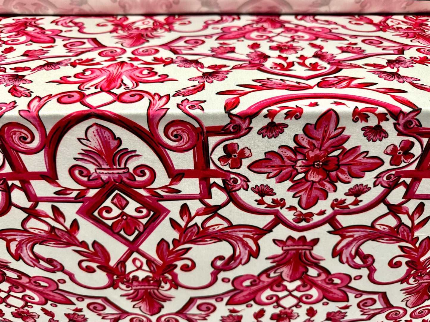 ITY stretch spandex single jersey fabric, per metre - fleur de lys print - cerise pink