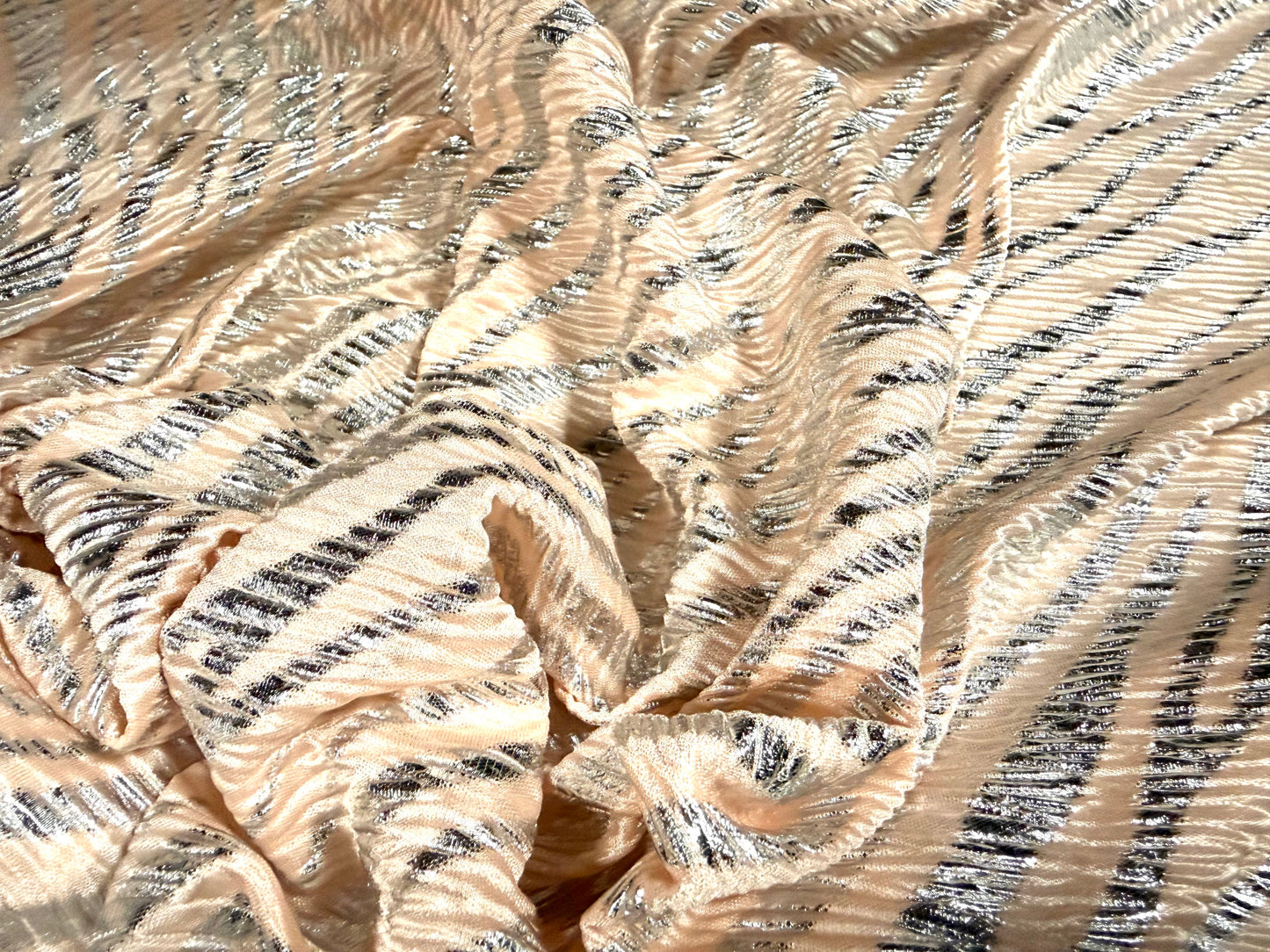 Metallic bodre satin jersey fabric, per metre - zebra print - blush & silver
