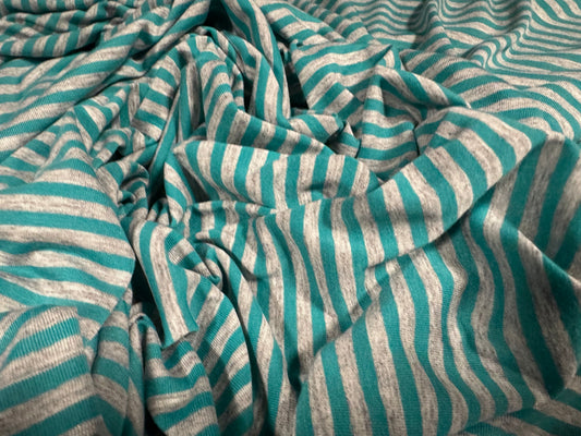 Viscose blend single jersey fabric, per metre - stripe - turquoise & grey marl