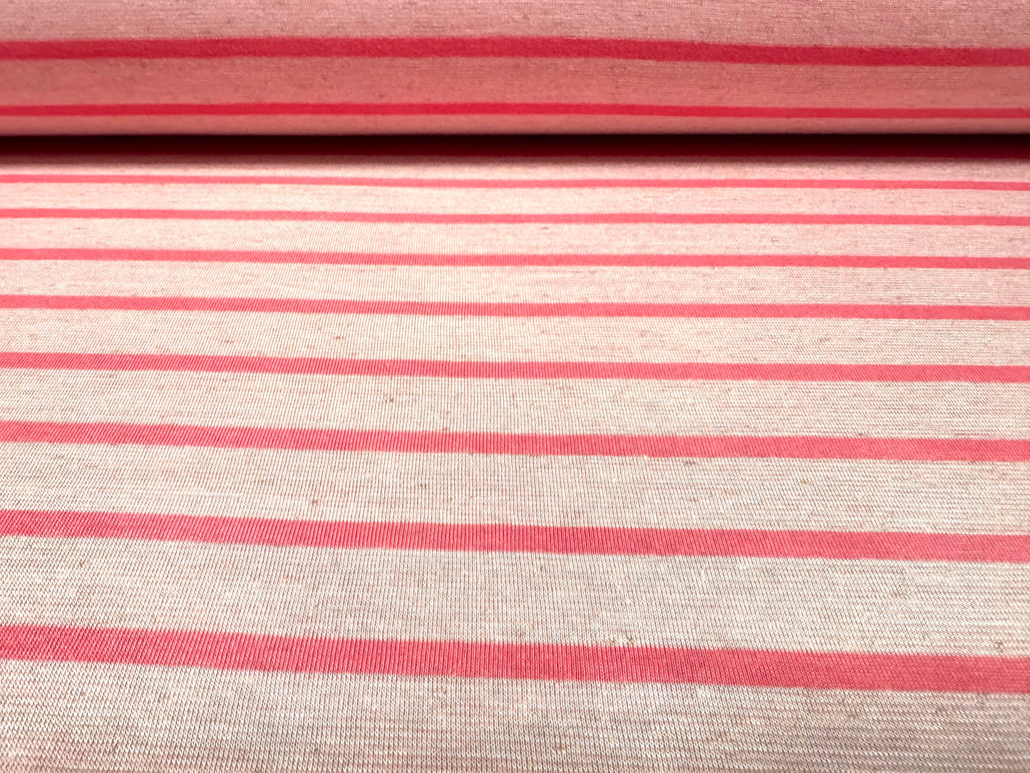 Viscose spandex stretch single jersey fabric, per metre - stripe - strawberry melange