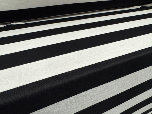 Knitwear jersey fabric, per metre - Rugby stripe - black & white
