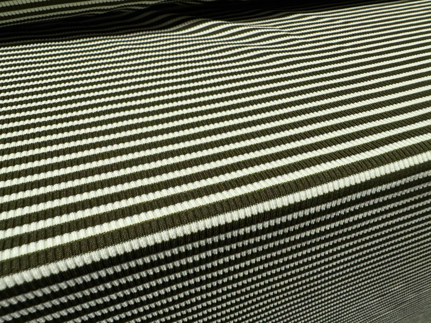 Stretch Spandex rib jersey fabric, per metre - stripe - olive green & white