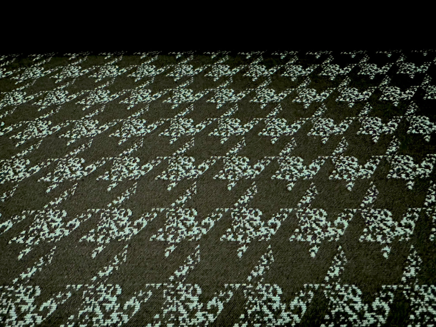 Stretch double jersey fabric, per metre - houndstooth check jacquard - black & teal