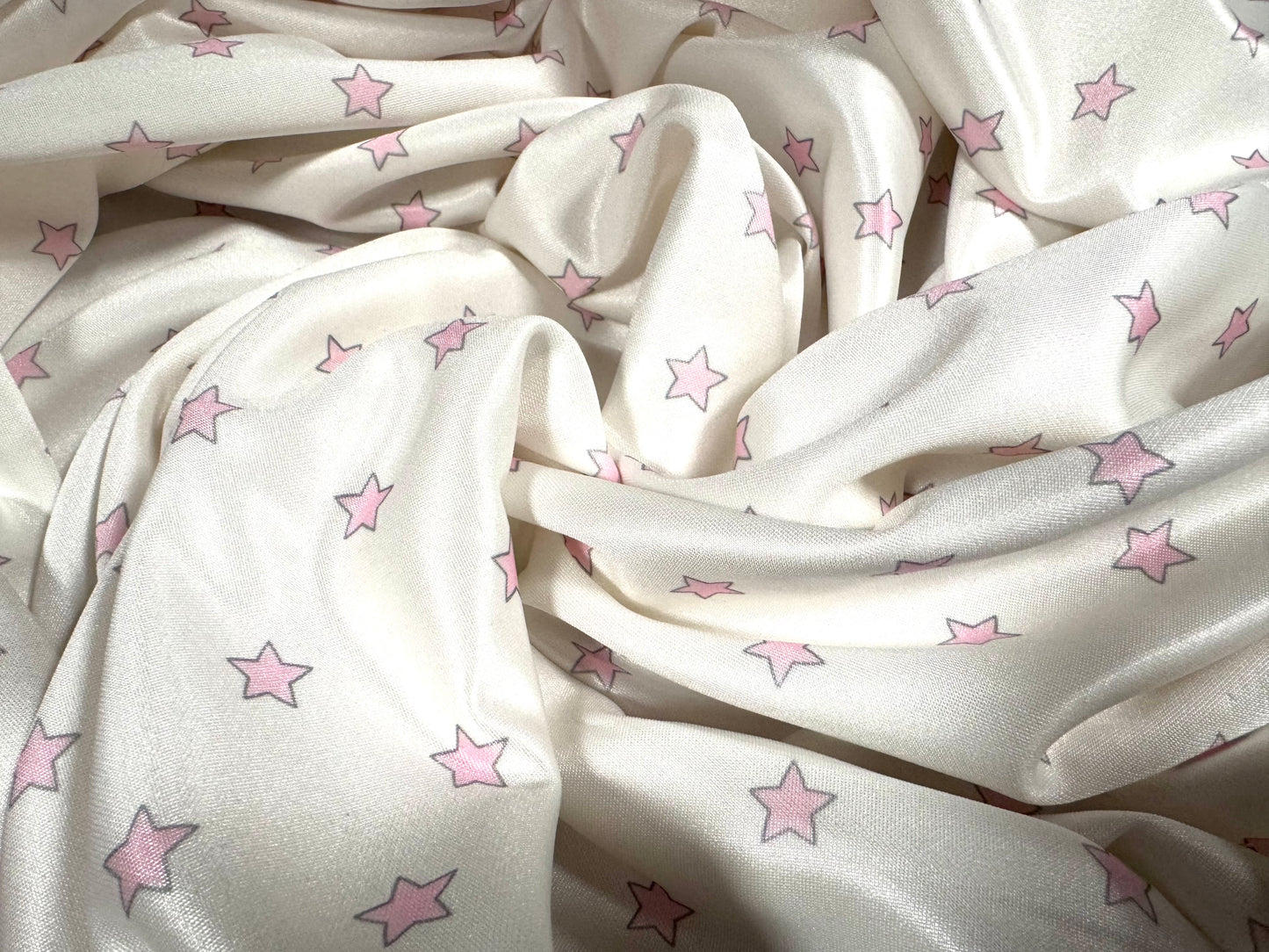 Scuba fabric stretch spandex double jersey, per metre - stars print - white & baby pink