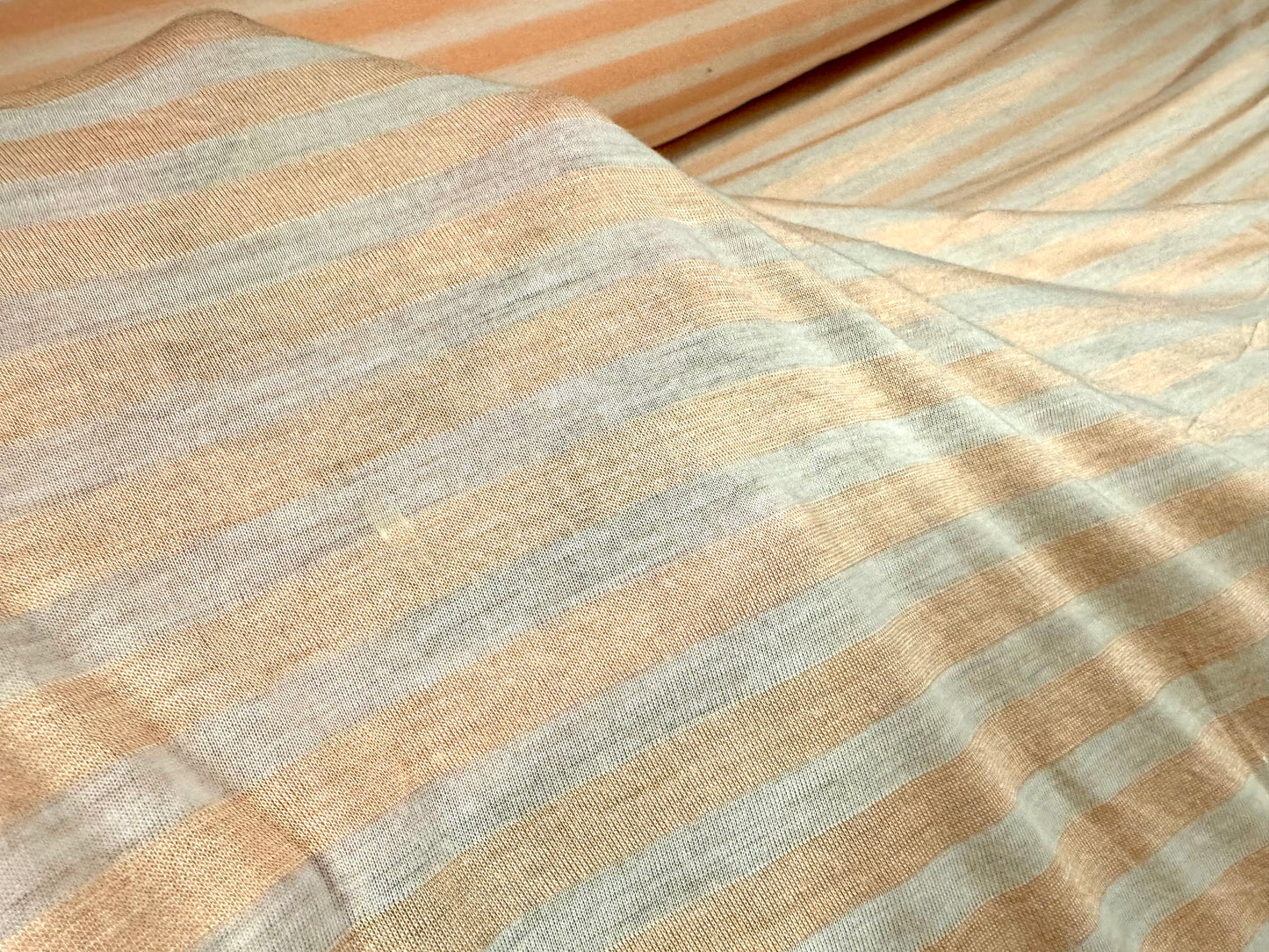 Lightweight viscose single jersey fabric, per metre - stripe - peach & ivory