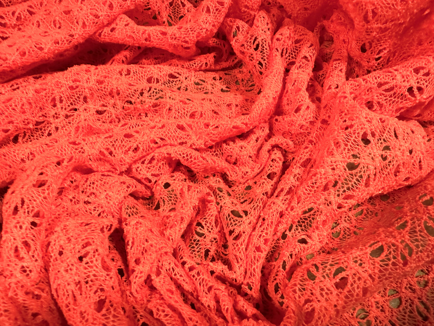 Crochet lace dress fabric, per metre - ditsy flower design - bright coral