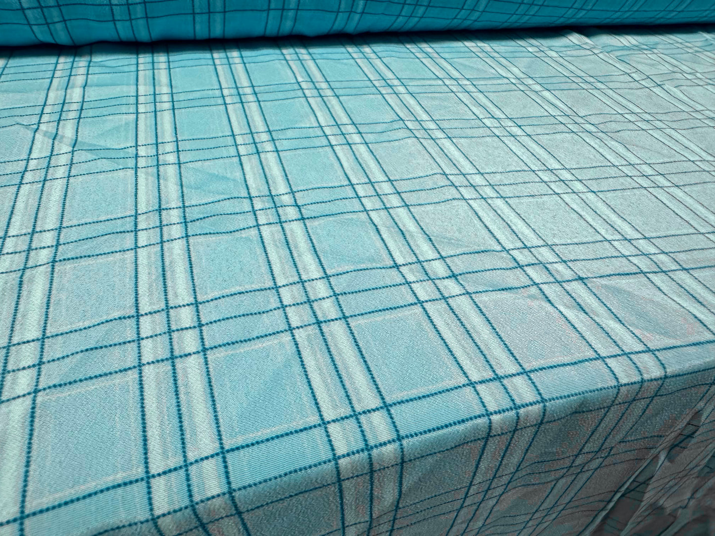 Koshibo crepe woven dress fabric, per metre - check print - aqua