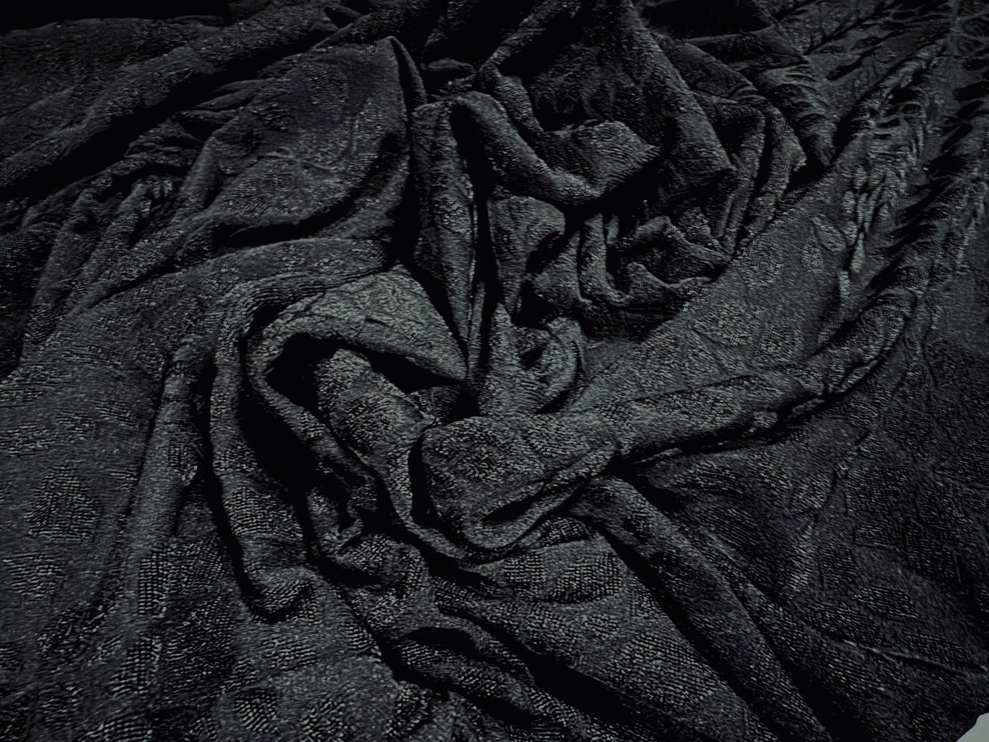 Stretch spandex jersey fabric, per metre - floral leaf jacquard - black