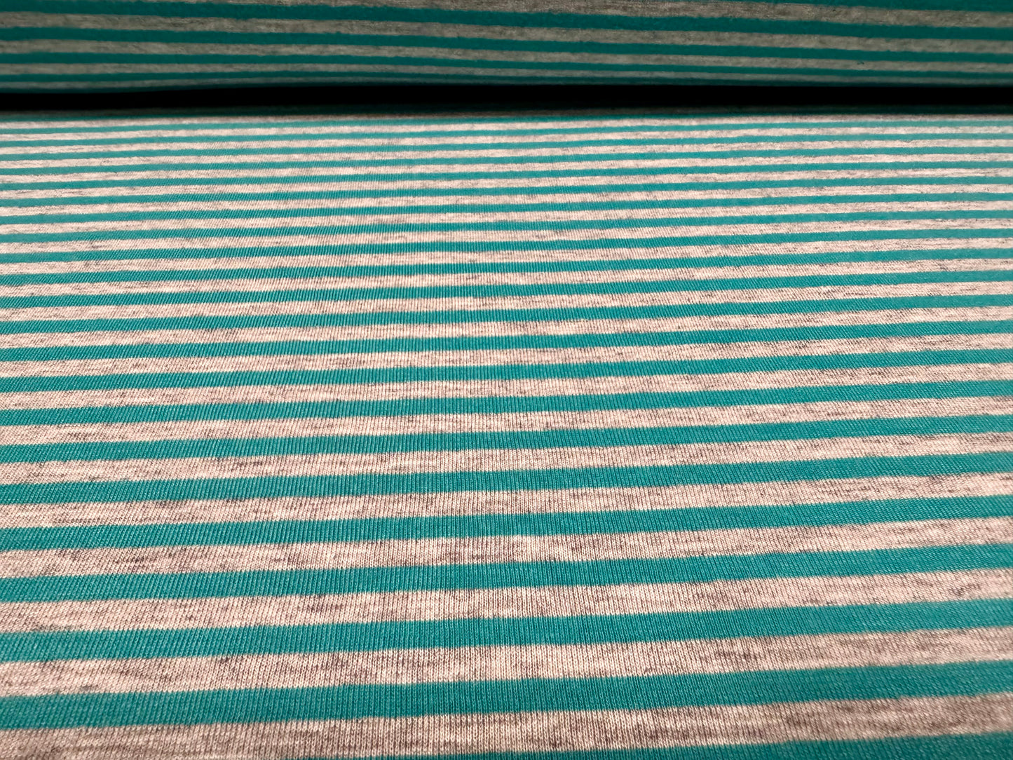 Viscose blend single jersey fabric, per metre - stripe - turquoise & grey marl
