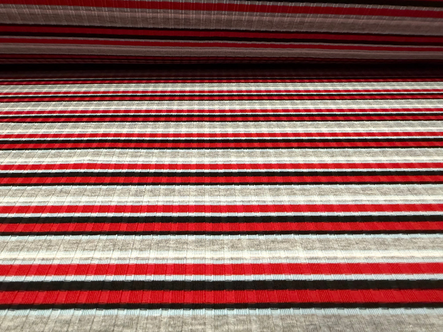 Stretch Spandex rib jersey fabric, per metre - red grey & sky blue