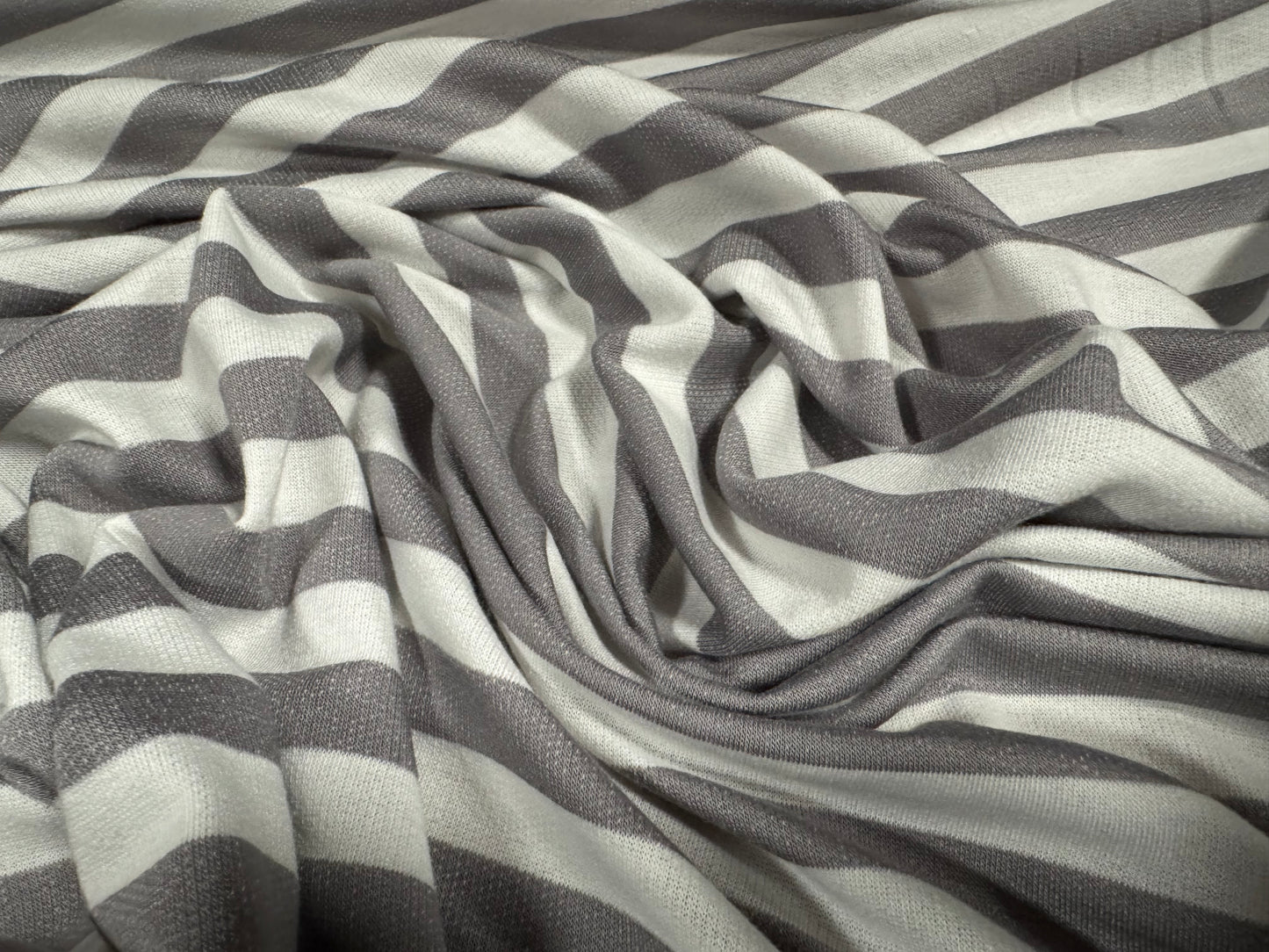 Soft handle French Terry loopback jersey fabric, per metre - Stripe - grey & white