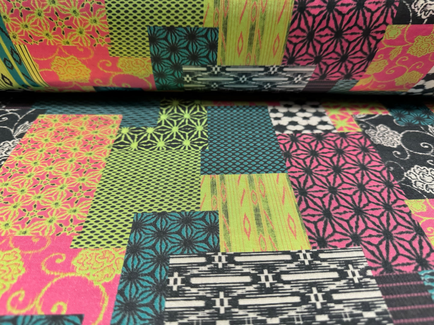 Disco stretch single jersey fabric, per metre - floral patchwork print - multicolour