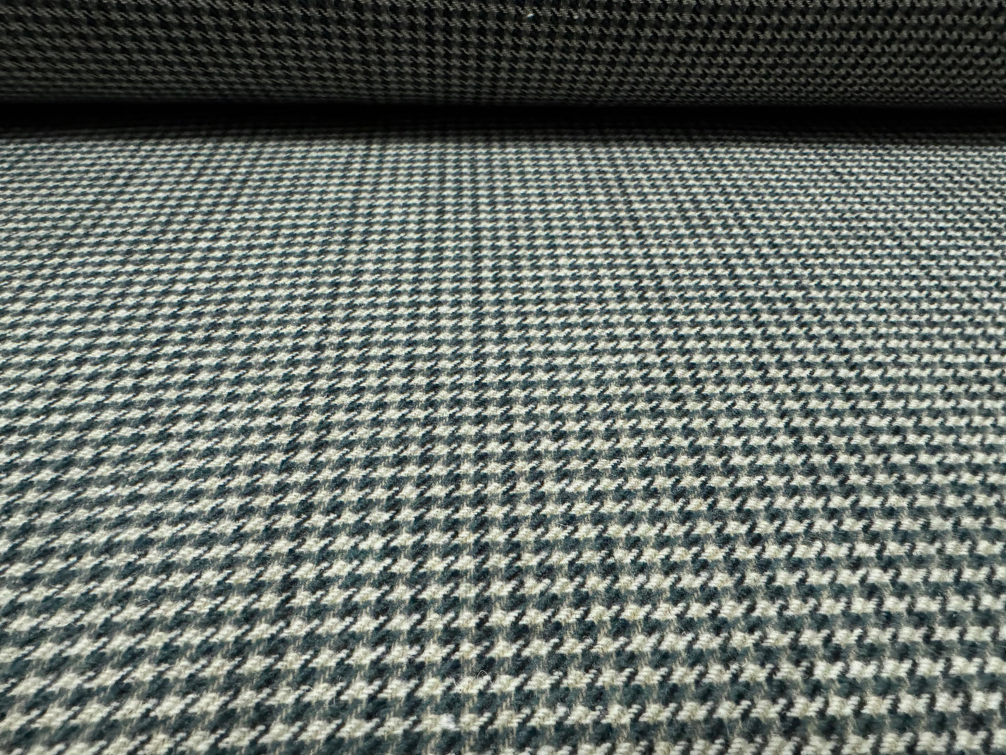 Wool mouflon coat jacket fabric, per metre - dogtooth - teal