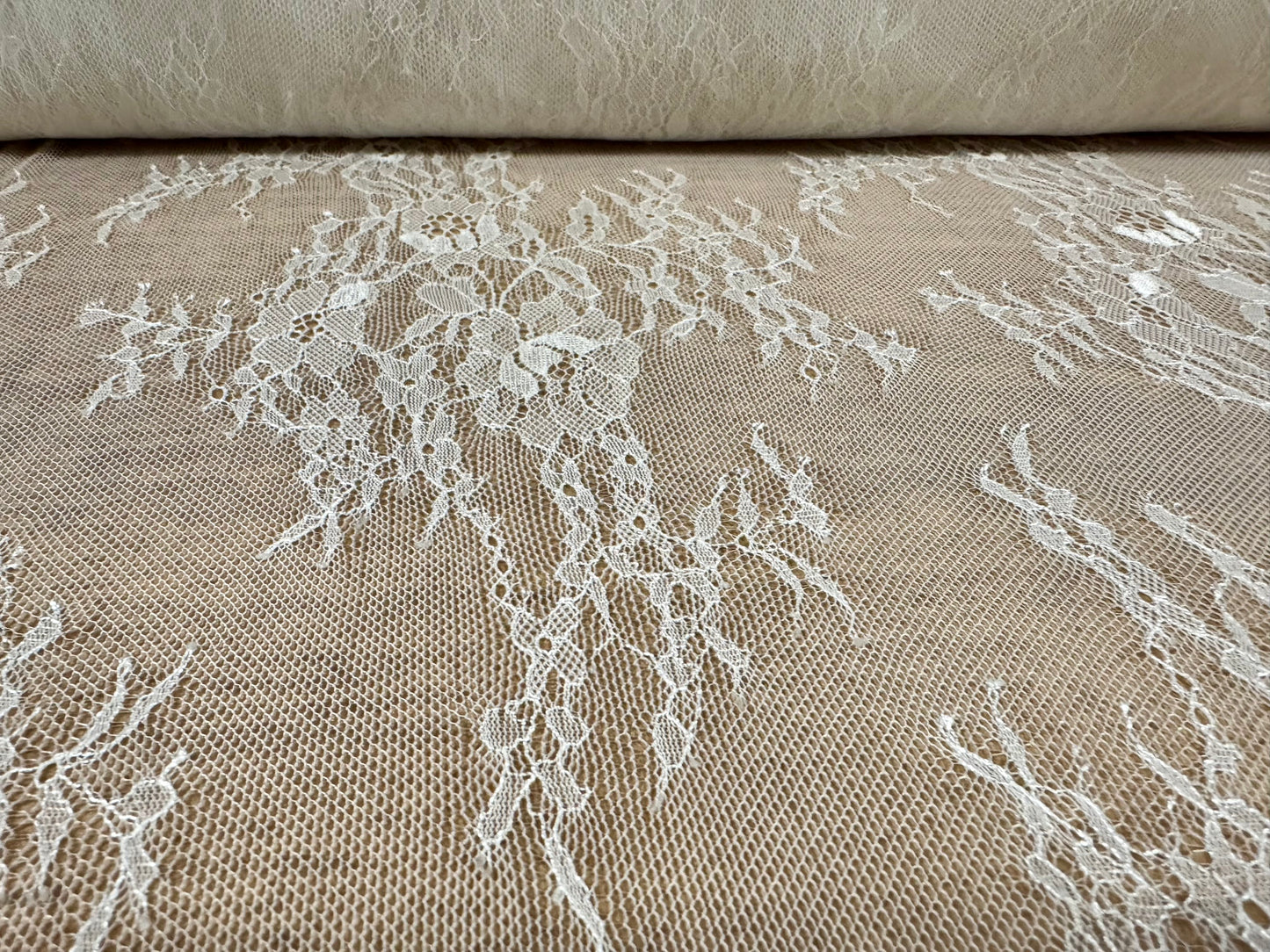 Lightweight mesh lace fabric, per metre - wildflower design - ivory