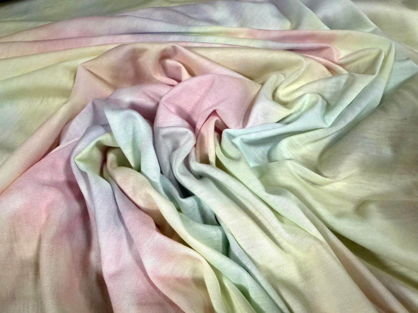 Soft handle single jersey fashion fabric, per metre - tie dye print - pastel rainbow