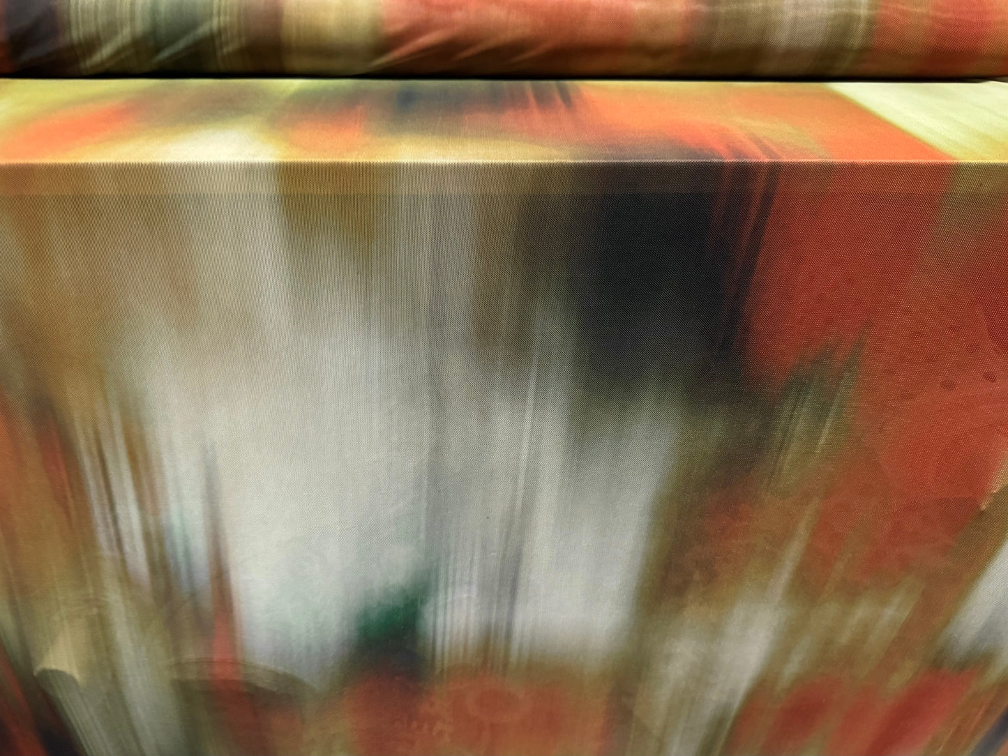 Power mesh net stretch spandex fabric, per metre - abstract print - green & orange