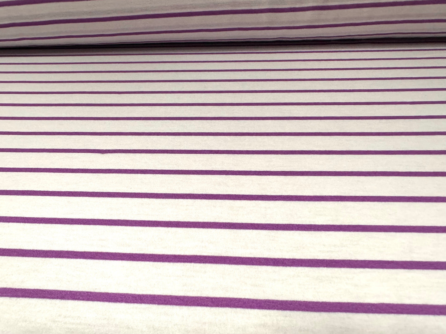 Viscose spandex stretch single jersey fabric, per metre - stripe - violet & white