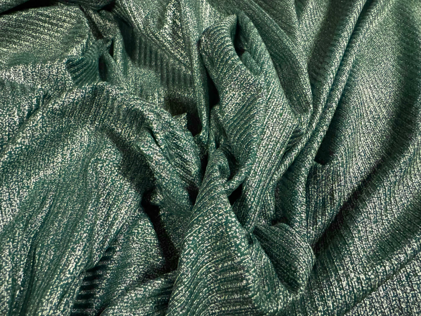 Metallic Spandex rib jersey fabric, per metre - kingfisher with silver sparkle finish