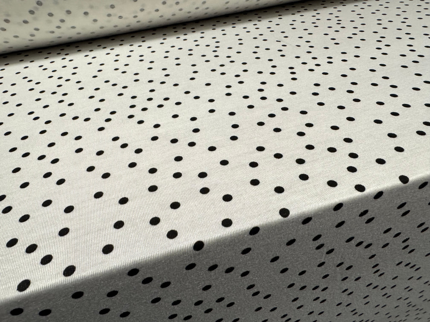 Viscose spandex stretch single jersey fabric, per metre - spot print - white & black