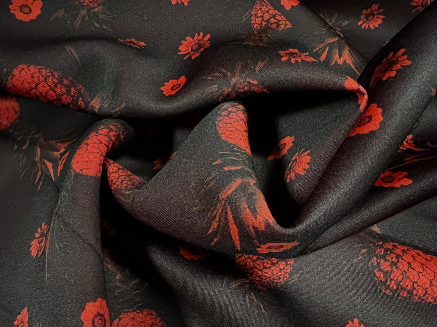 Sandwich Scuba Neoprene double jersey fabric, per metre - pineapple print - dark aubergine & red