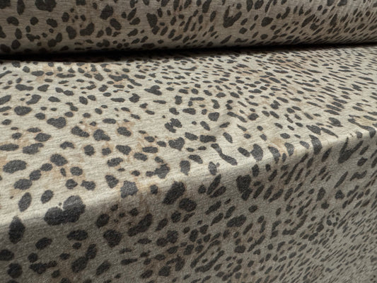 Stretch spandex melange jersey fabric, per metre - leopard print - grey & tan