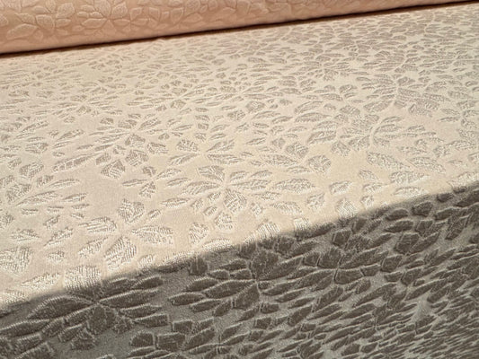 Stretch spandex jersey fabric, per metre - floral leaf jacquard - light peach