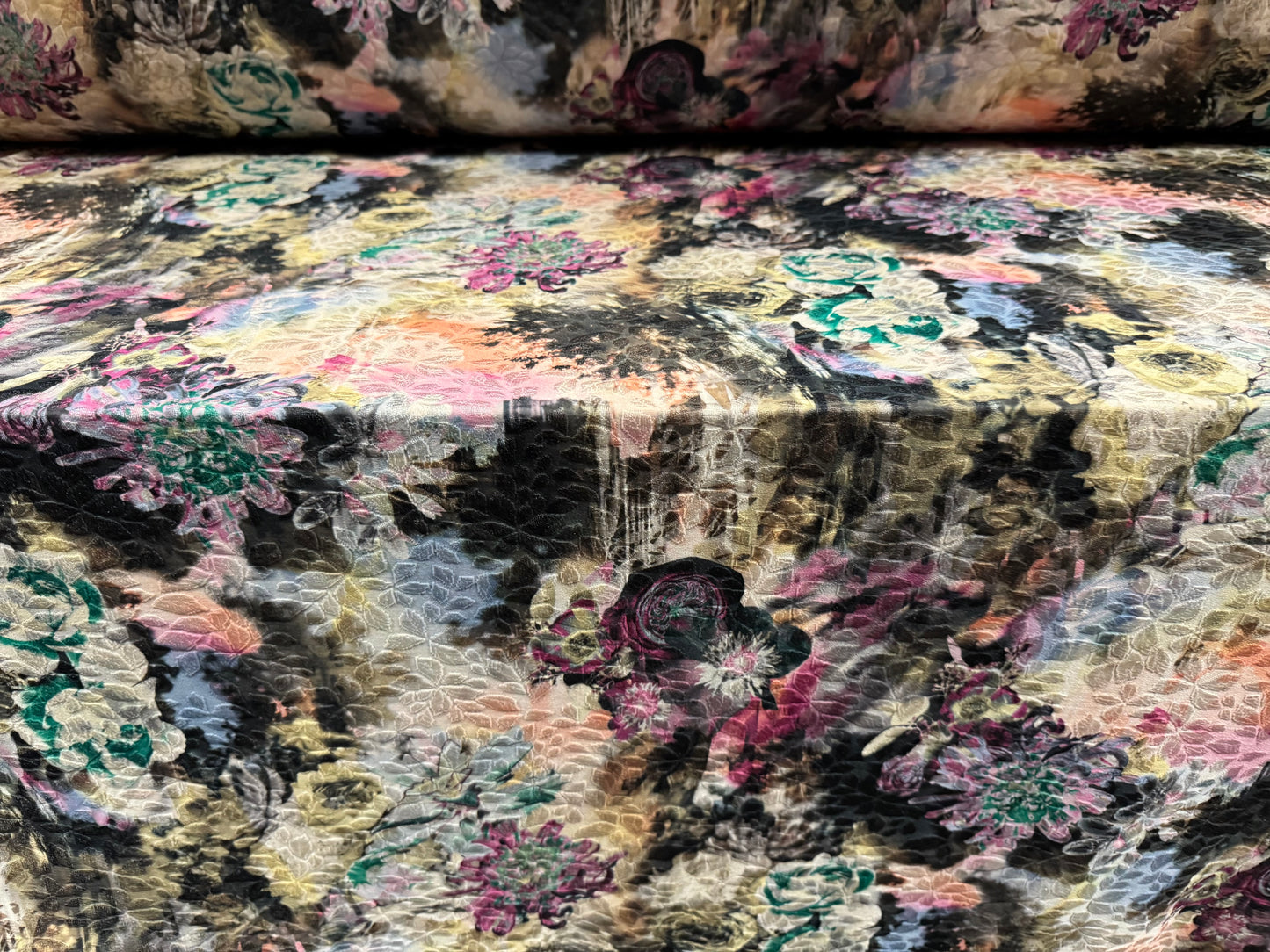 Stretch spandex jersey jacquard fabric, per metre - The Lost City - floral print - multicolour