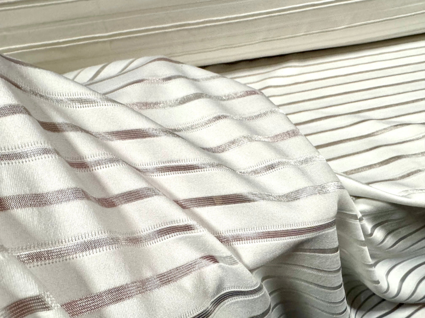 Stretch spandex rib jersey fabric, per metre - burnout stripe - cream