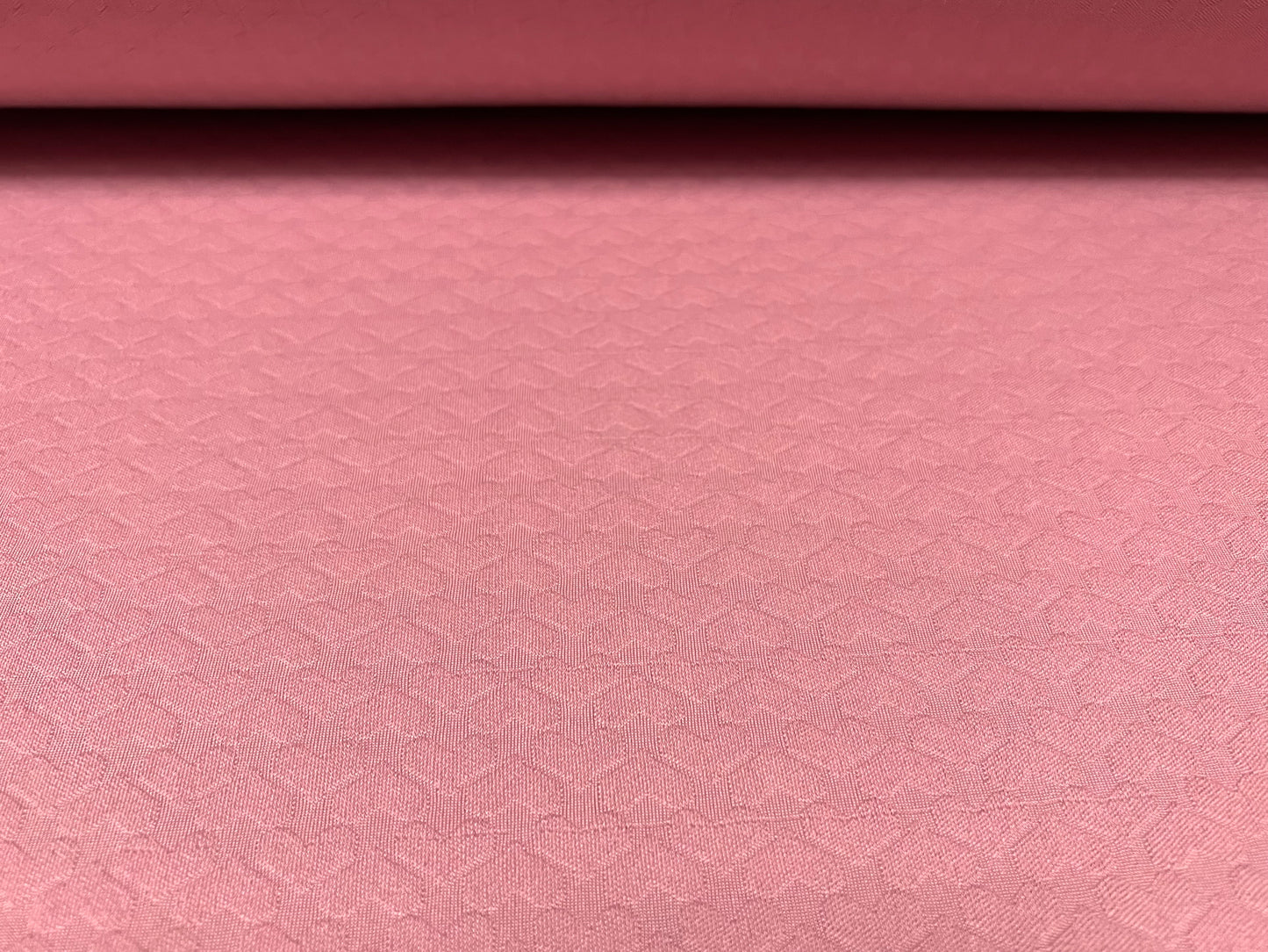 Stretch spandex single jersey fabric, per metre - love heart jacquard - rose pink