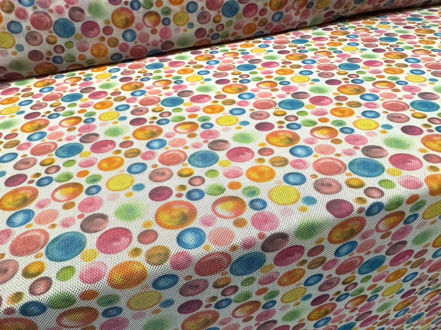 Power mesh net stretch spandex fabric, per metre - bubbles print - multicolour