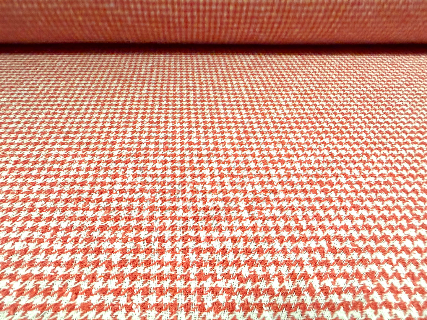 Wool bouclé fabric, per metre - dogtooth - strawberry pink & ivory