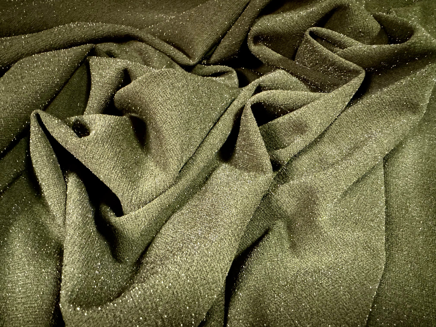 Metallic scuba stretch spandex double jersey fabric, per metre - khaki with silver lurex