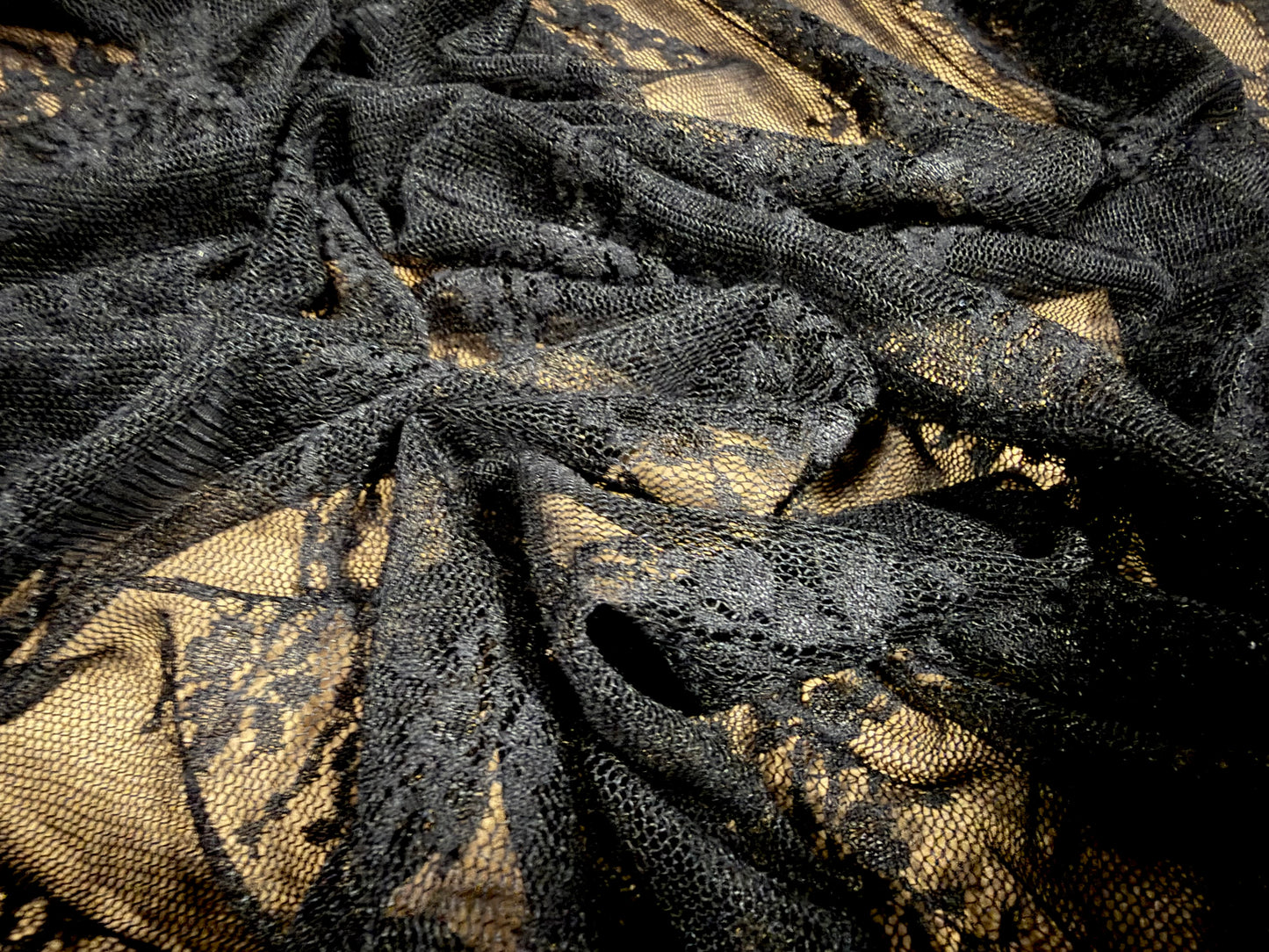 Stretch spandex mesh lace net fabric, per metre - floral bouquet - black