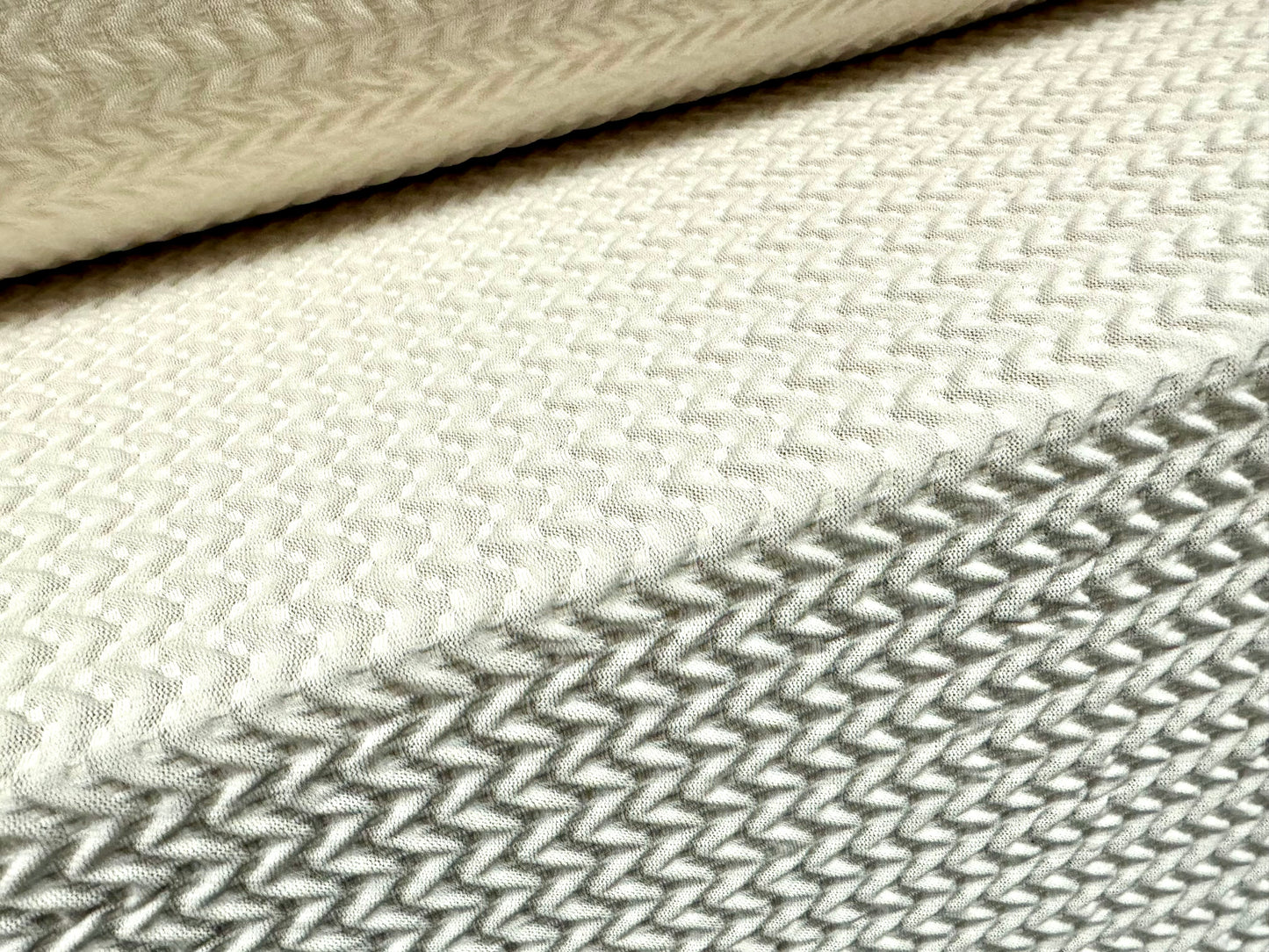 Stretch double jersey fashion fabric, per metre - zigzag blister jacquard - ivory