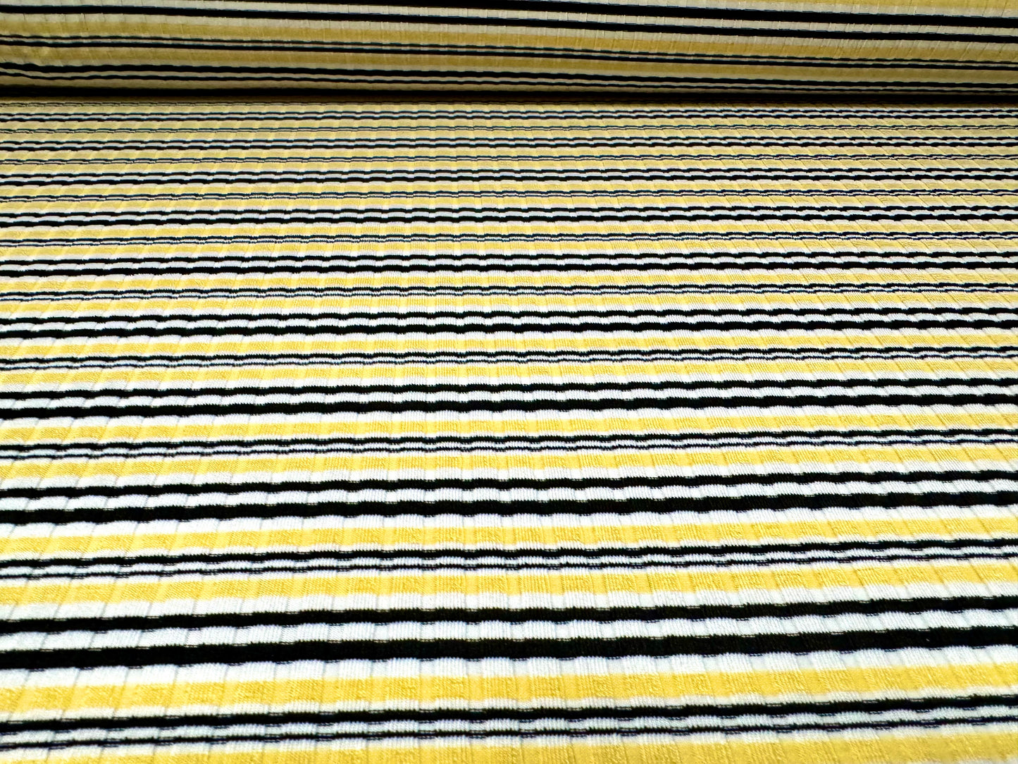Stretch Spandex rib jersey fabric, per metre - stripe - lemon black & white