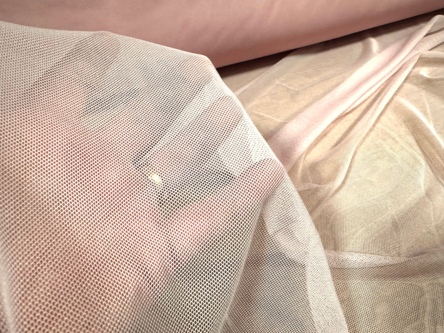 Fine mesh net sheer stretch fabric, per metre - plain - baby pink