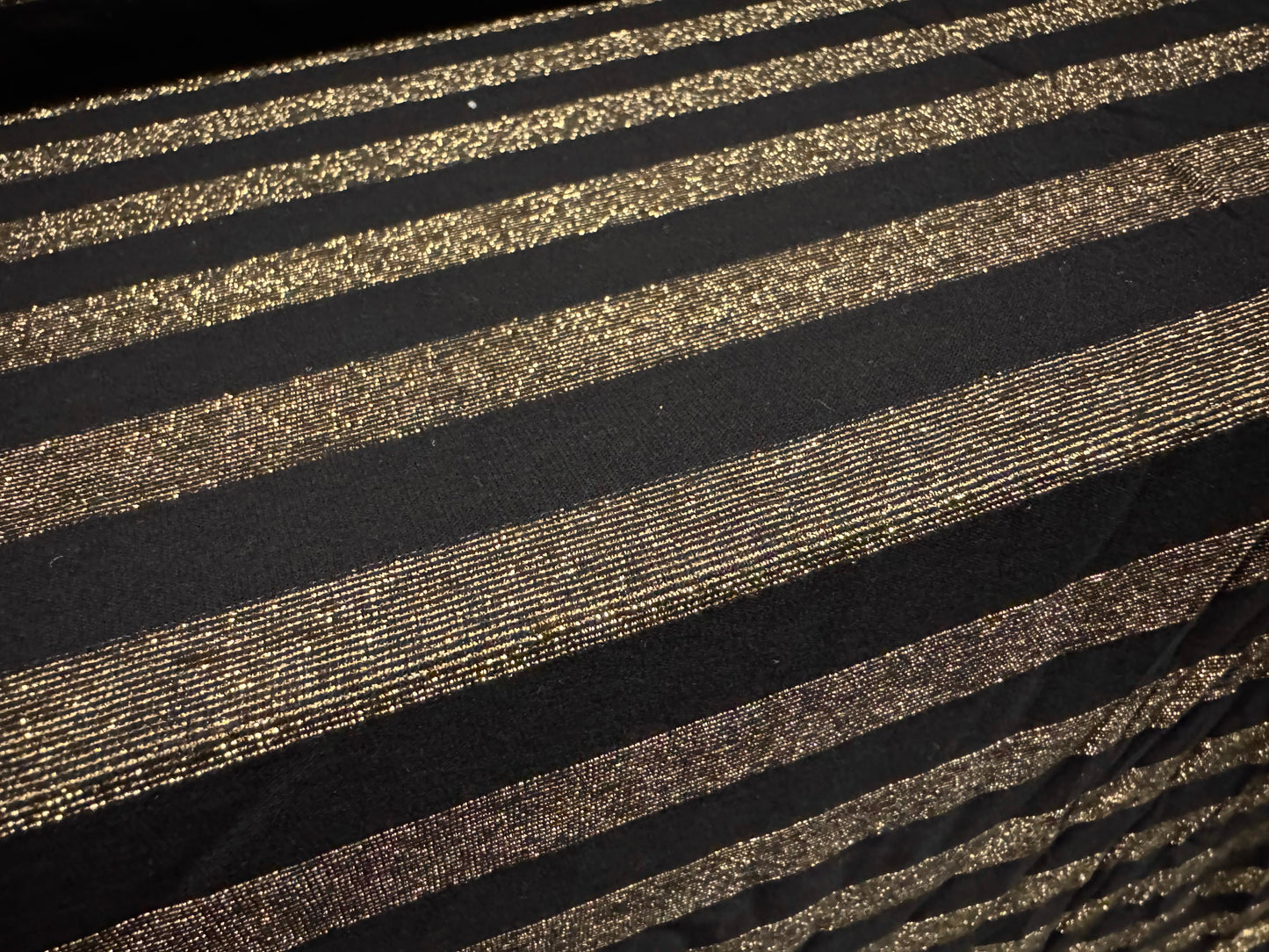 Metallic single jersey fashion fabric, per metre - lurex stripe - black & old gold