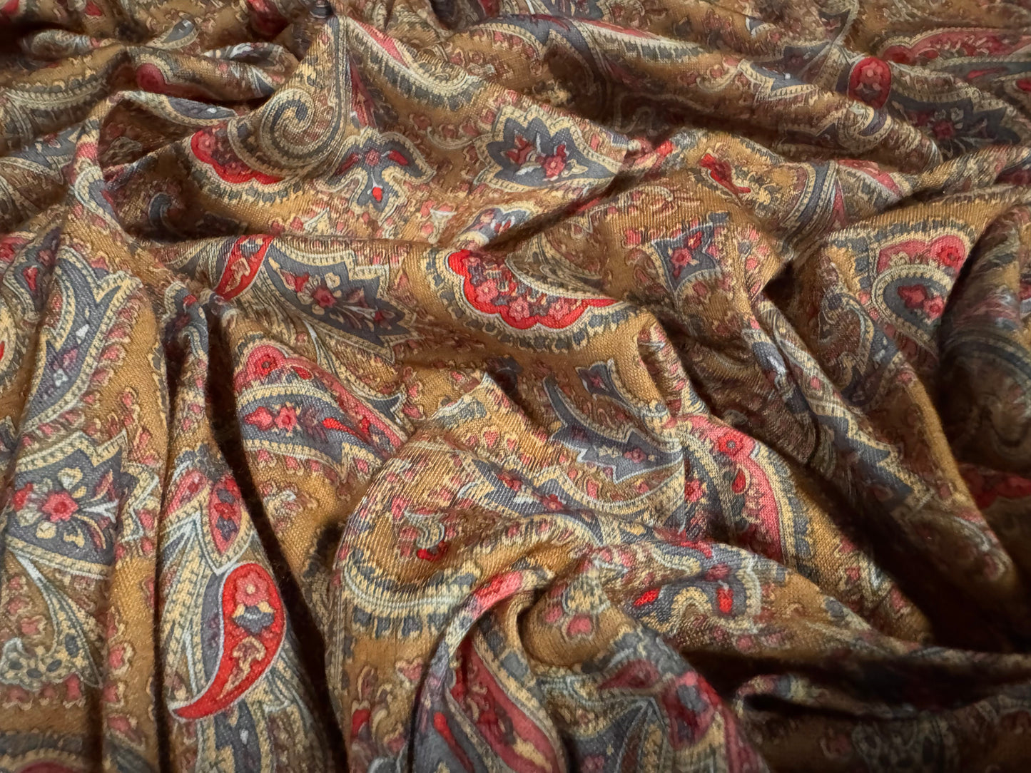 Soft handle single jersey fabric, per metre - paisley print - brown & red
