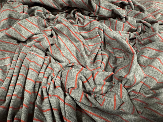 Viscose spandex stretch single jersey fabric, per metre - pinstripe - grey marl & orange