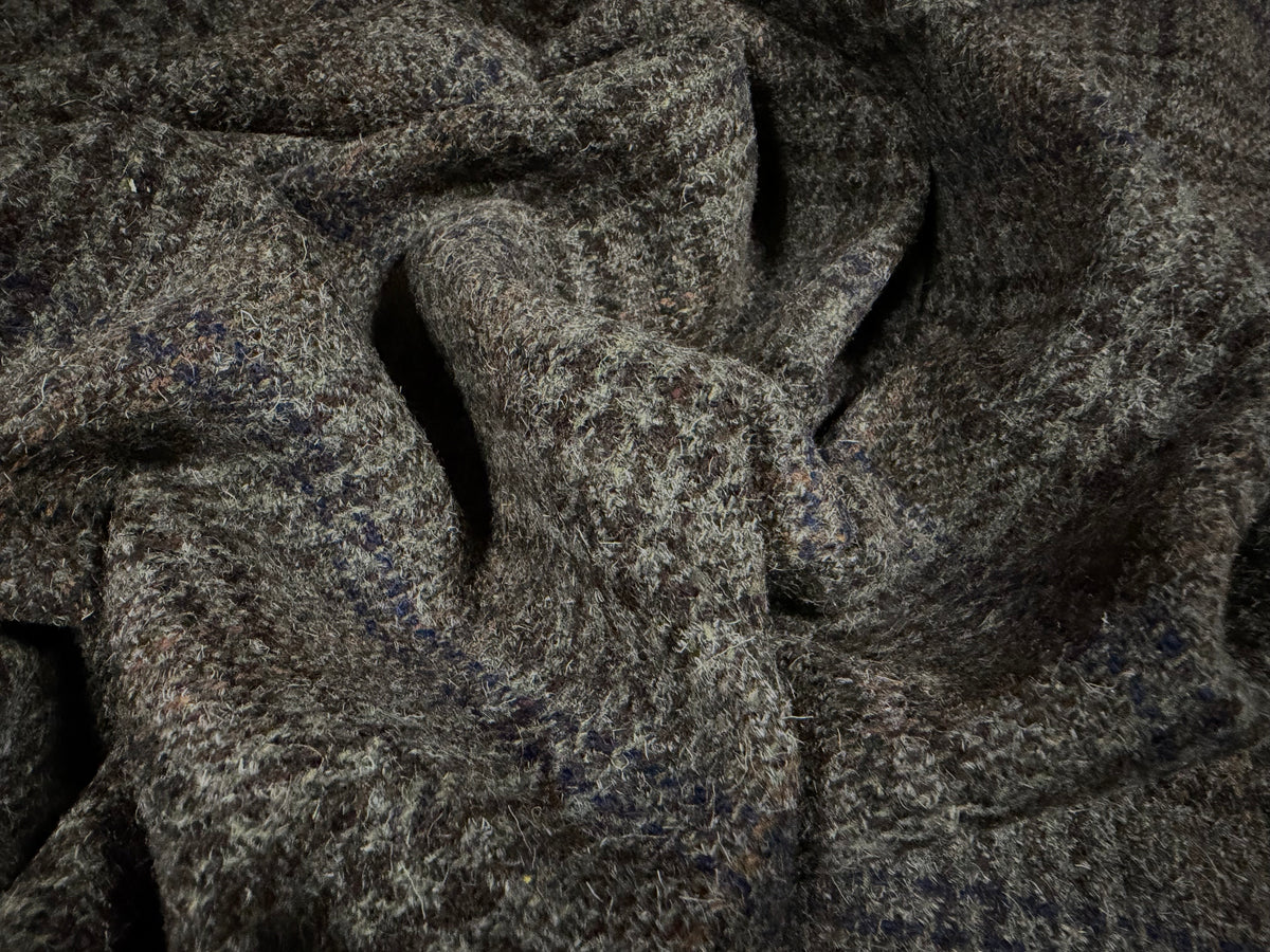 Heavyweight wool tweed fabric, per metre - plaid - grey & blue