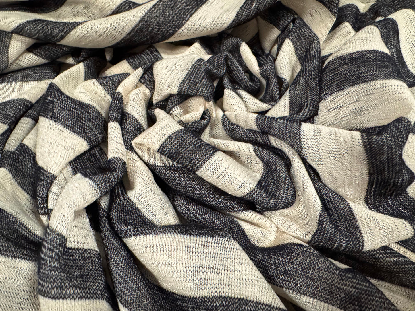 Melange knitwear jersey fabric, per metre - stripe - charcoal & cream