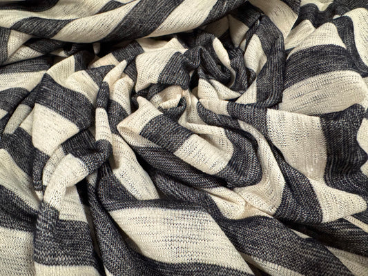 Melange knitwear jersey fabric, per metre - stripe - charcoal & cream