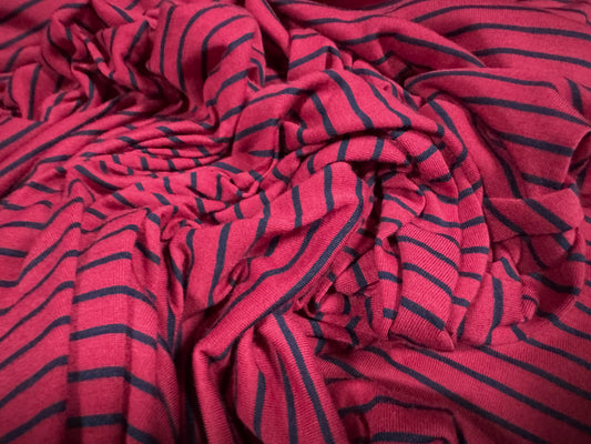 Viscose single jersey fashion fabric, per metre - stripe - fuchsia & navy